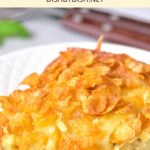 A plate of hash brown casserole.