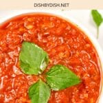 Up close shot of a bowl of marinara sauce