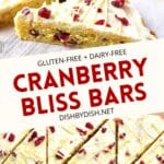 Collage of images of cranberry bliss bars.