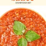 Up close shot of a bowl of marinara sauce.