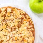 Top down view of apple cake with almond flour