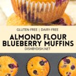 Collage of images of almond flour blueberries muffins