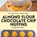 Collage of images of almond flour chocolate chip muffins