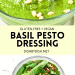 Collage of images of basil pesto dressing