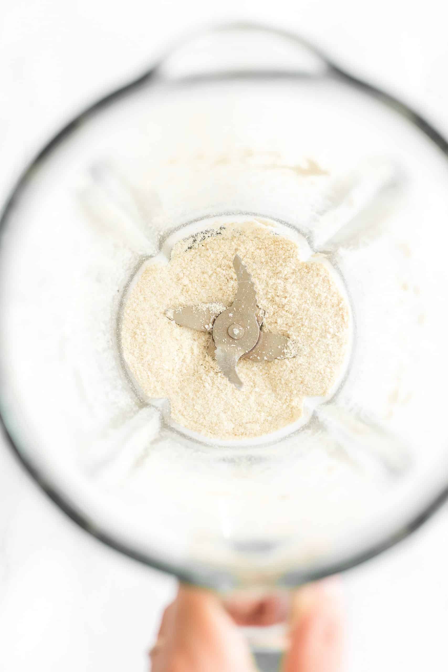 Processed rice flour in a blender.