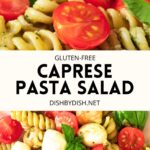Collage of images of caprese pesto pasta salad
