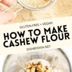 Collage of images of cashew flour.