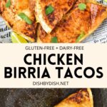 Collage of images of chicken birria tacos