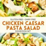 Collage of images of chicken caesar pasta salad