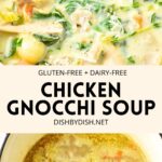 Collage of images of chicken gnocchi soup.