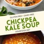 Collage of chickpea kale soup