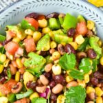 Top down view of a bowl of cowboy caviar