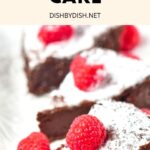 Flourless chocolate torte topped with fresh raspberries