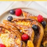 Fork on a plate of gf french toasts