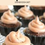 Chocolate cupcakes on wire rack.