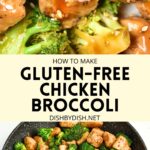 Collage of images of gluten-free chicken and broccoli.