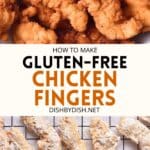 Collage of images of gluten-free chicken fingers.