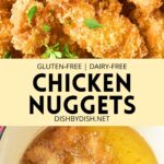 Collage of images of frying chicken nuggets and cooked nuggets