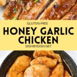Collage of images of honey garlic chicken