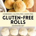 Collage of images of gluten-free rolls on wooden board