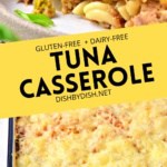 A collage of images of tuna noodle casserole.