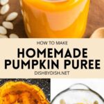 Collage of images of homemade pumpkin puree