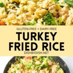 Collage of images of leftover turkey fried rice