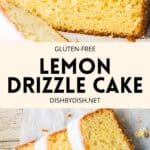 Collage of sliced gluten-free lemon cake.