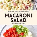Collage of images of macaroni salad
