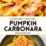 Collage of images of pumpkin spaghetti carbonara