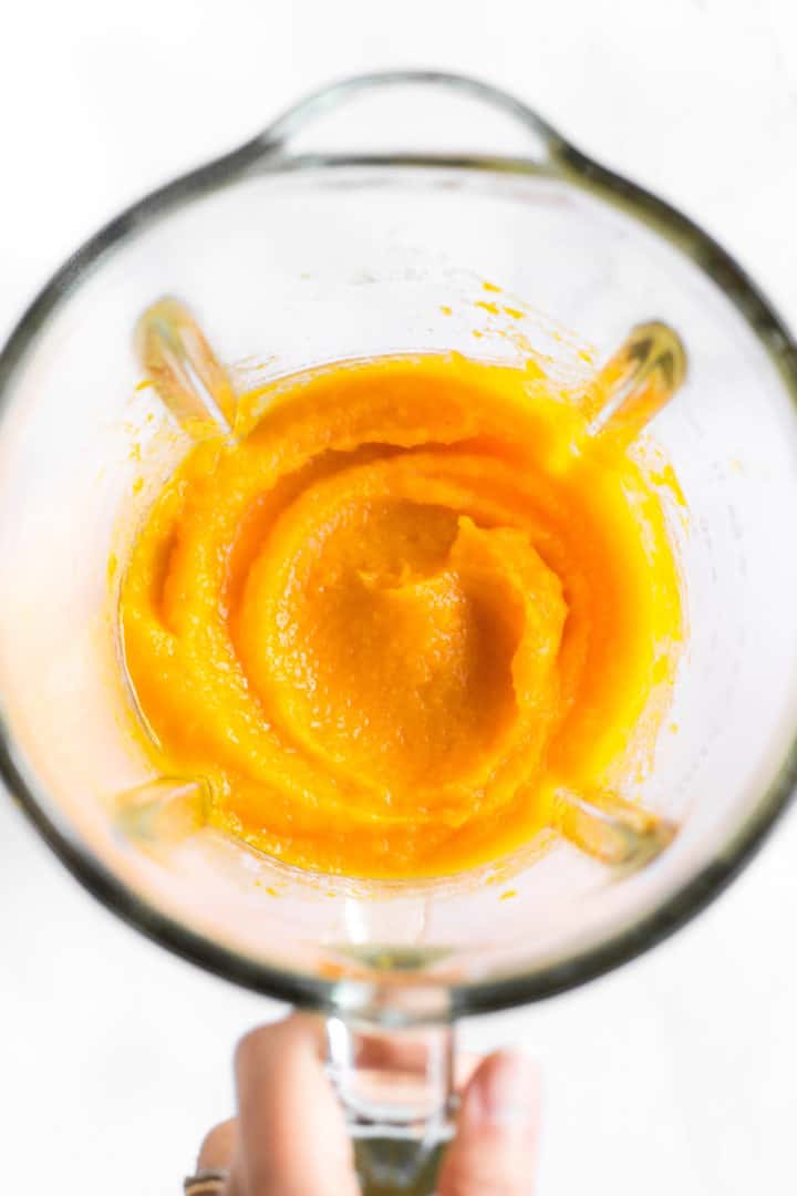 Pumpkin puree in a high speed blender.