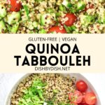 Collage of images of quinoa tabbouleh (gluten-free tabbouleh salad)
