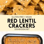 Collage of images of red lentil crackers