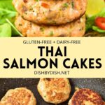 Collage of images of thai salmon cakes.