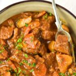 Top down view of gluten-free Irish stew