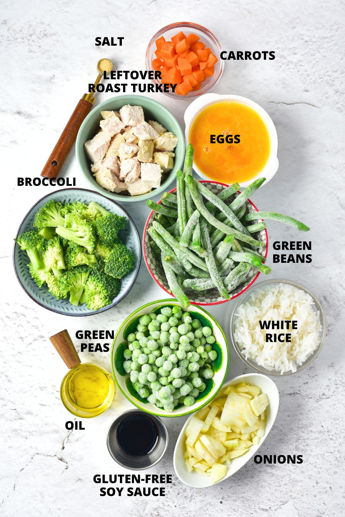 Ingredients for bacon wrapped little smokies recipe on marble board.