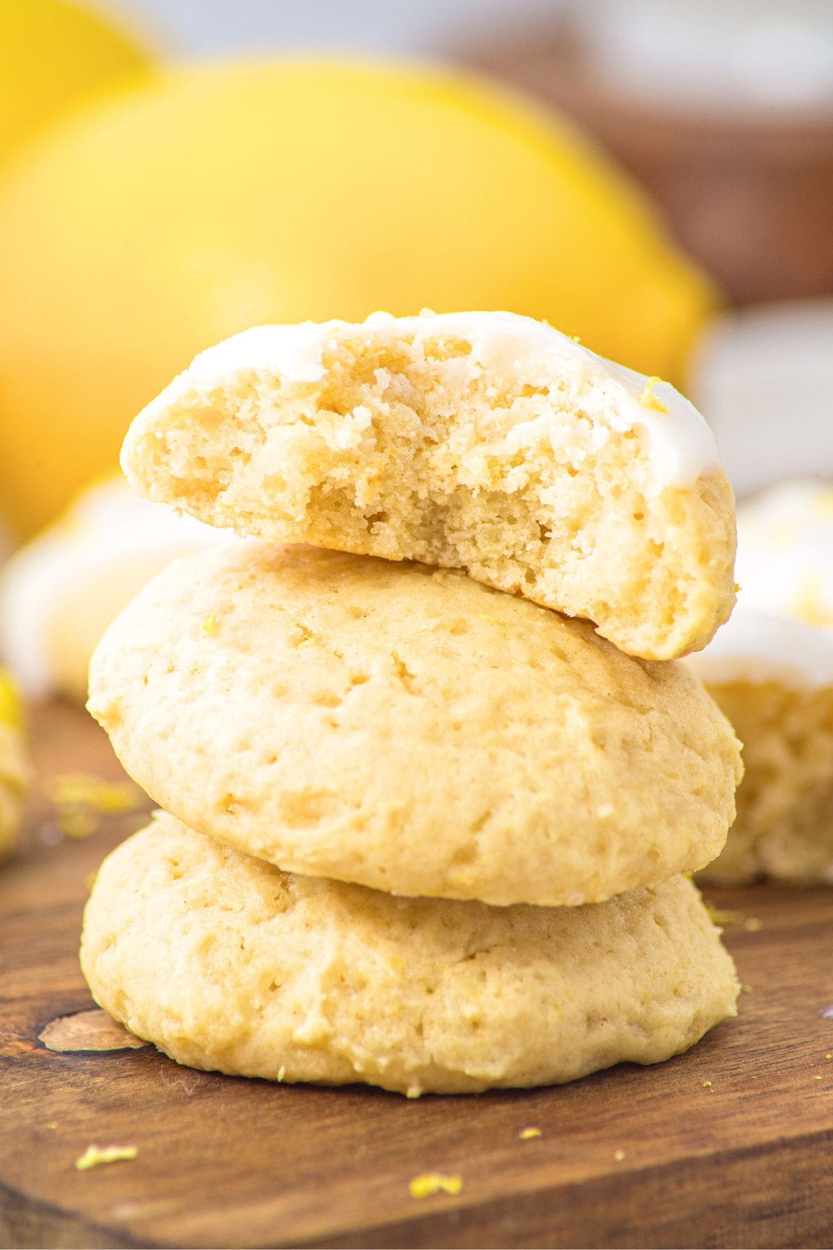 A stack of half-eaten lemon ricotta cookies