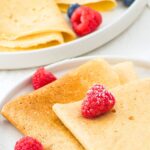 Up close view of a plate of almond flour crepes