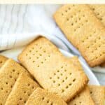 Top down view of a plate of graham crackers.