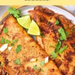 Top down view of birria tacos on plate.