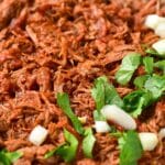 Up close view of Mexican shredded beef.