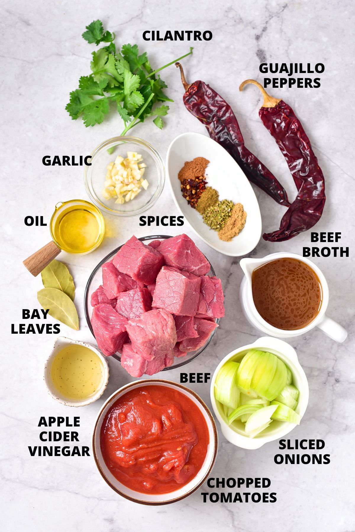 Ingredients required for Mexican shredded beef birria recipe.