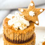 Up close view of mini gingerbread cheesecakes