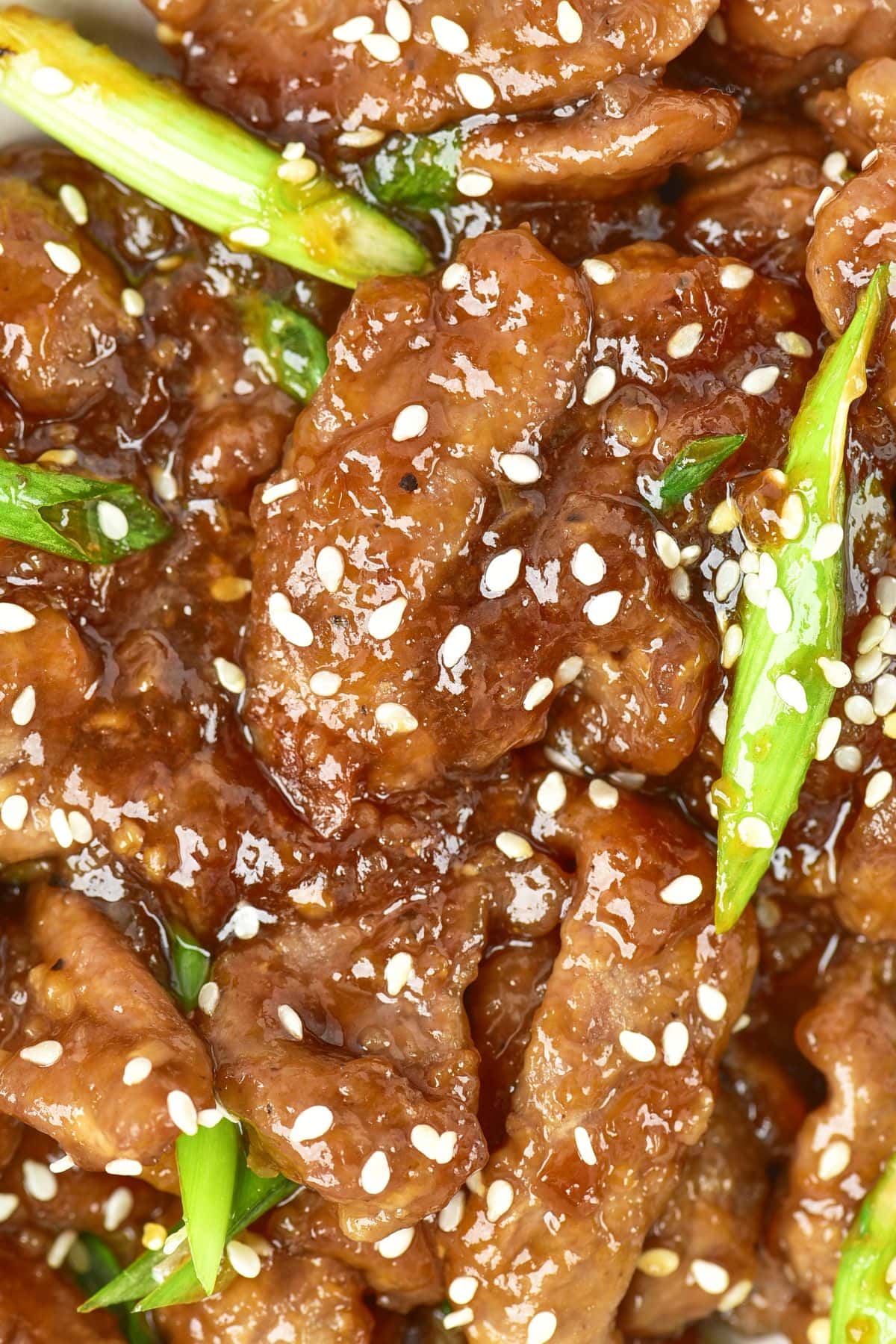 Up close view of Mongolian beef recipe