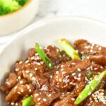 A bowl of tender Mongolian beef slices