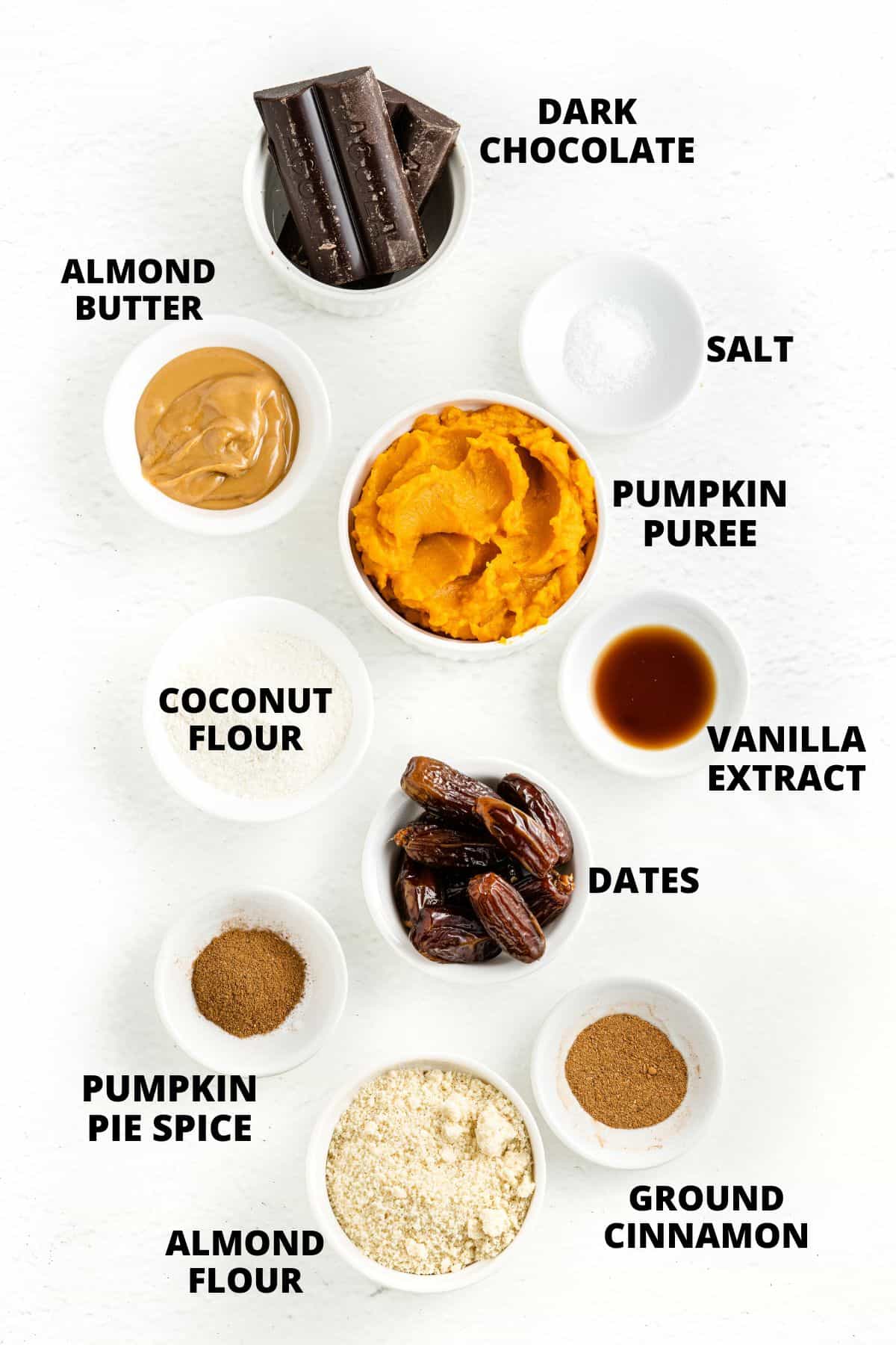 Ingredients required for no-bake chocolate pumpkin truffles recipe.
