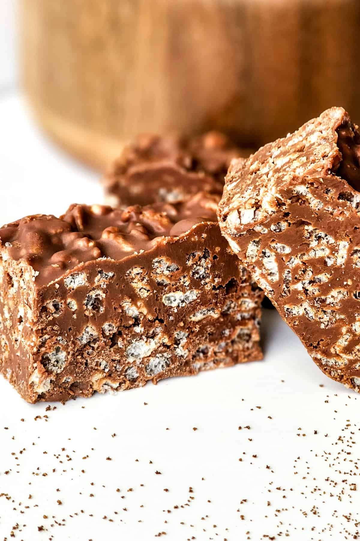 Up close shot showing texture of homemade crunch bars.
