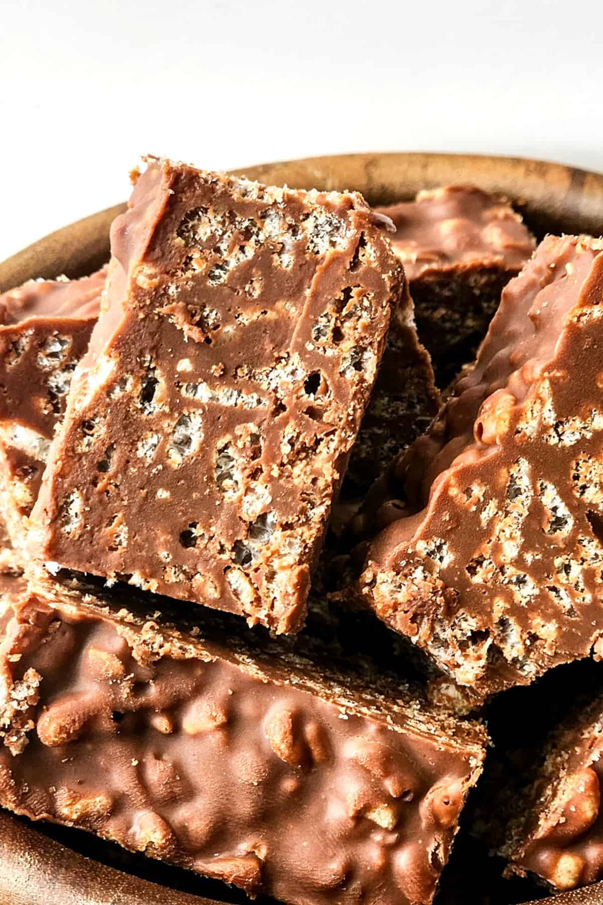 Up close shot of homemade peanut butter crunch bars