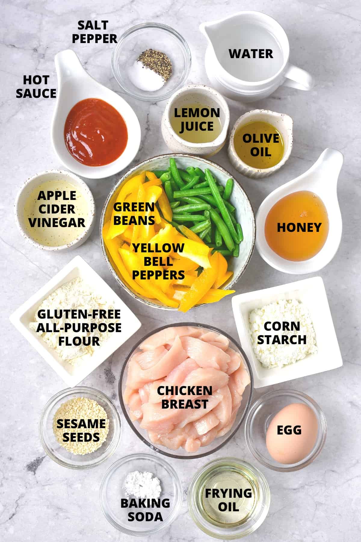 Ingredients for Panda Express honey sesame chicken recipe.