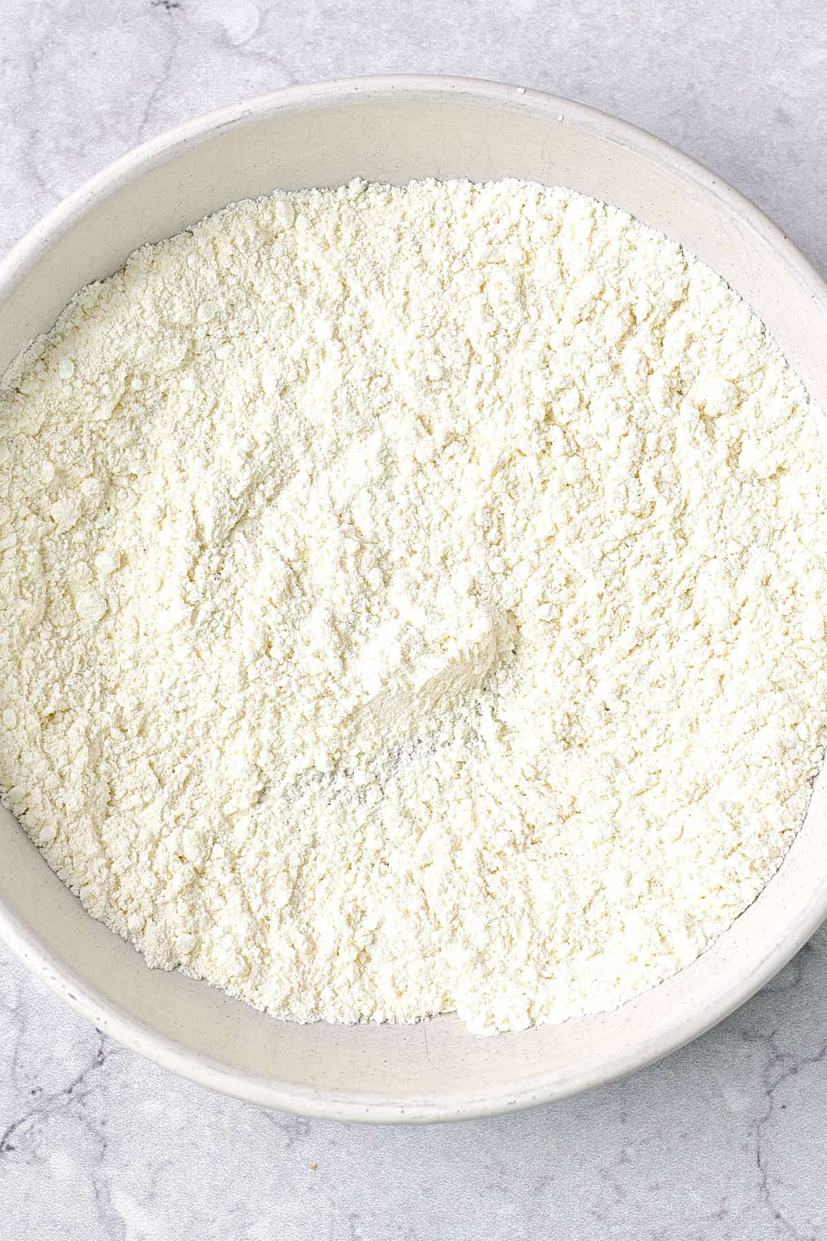 Flour mixture in bowl.